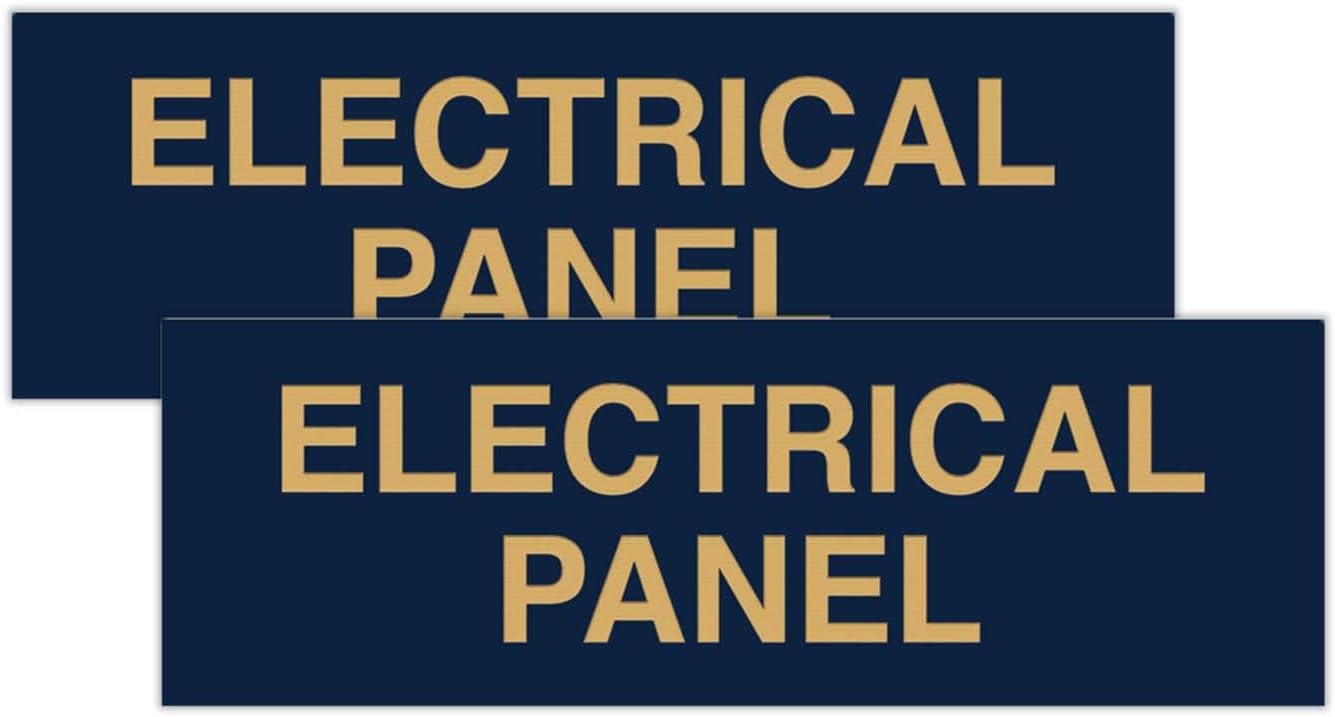 All Quality Basic Electrical Panel Sign - Fire Regulation Safety Compliance Sign - Blue/Gold - Medium (2 Pack)