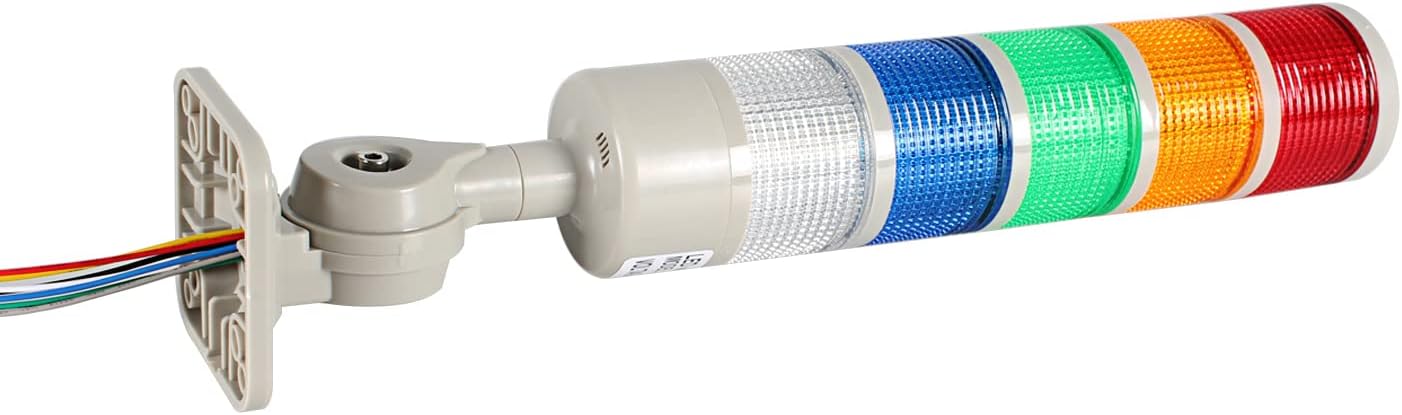 Led Signal Tower Stack Lights, Industrial Signal Warning Lights, Column Tower Lamp Andon with Rotatable Base, Steady/Flashing Switchable, 110V 220V AC(5-Layer, no Buzzer)