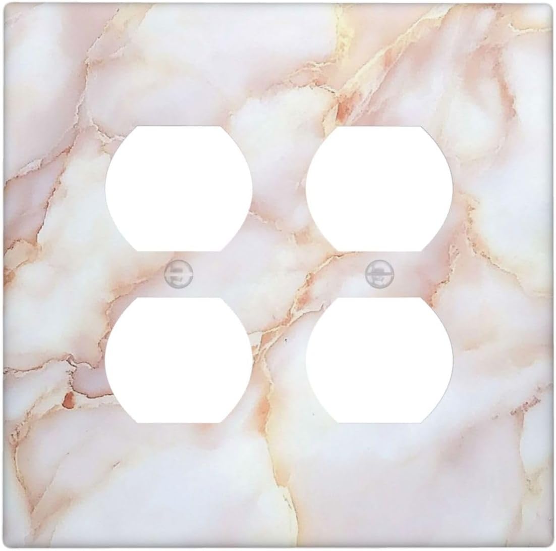 Outlet Covers Pink Jade Marble Granite 2 Gang Double Duplex Decorative Light Switch Covers Electrical Wallplates Socket Faceplate For Bathroom Kitchen Decor