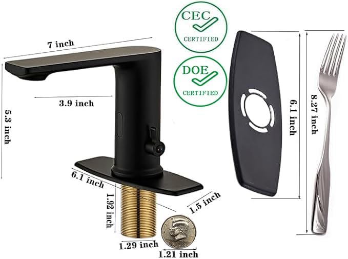 Tool-Free WaterSense Touchless Bathroom Brass Faucet,Automatic Sensor Faucet with Motion Sensor, Matte Black Low Flow grifos, Meets CEC Standards