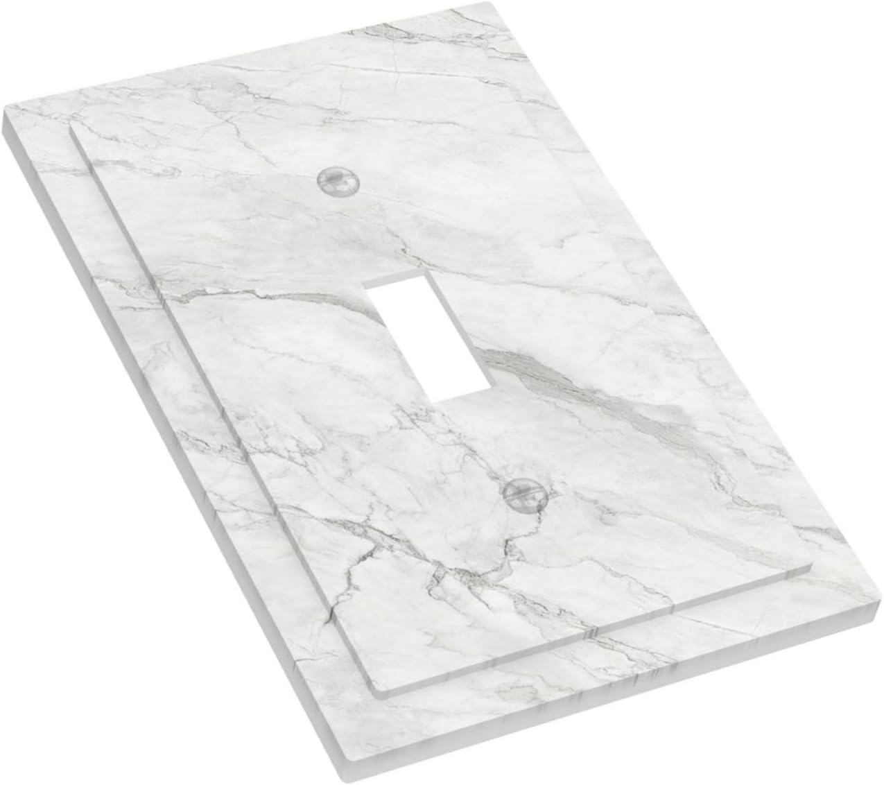 Decorative Light Switch Cover Marble Granite White And Grey 1 Gang Single Toggle Decorator Outlet Wall Plate Device Electrical Faceplate Switchplates for Home Bedroom Decor