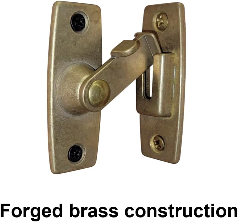 QCAA 2.5" Heavy Forged Solid Brass Door Latch, 90 Degree Right Angle Door Latch Buckle for Doors & Windows, Antique Brass, 2 Pack, Made in Taiwan