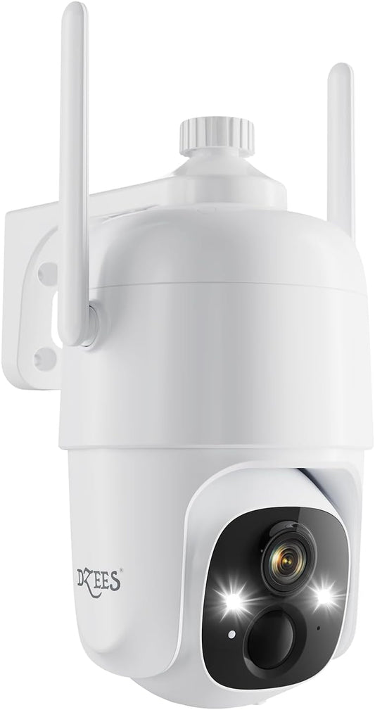 Dzees 360° PTZ Security Cameras Wireless Outdoor WiFi, 2K Powered Home Security Camera Indoor, Spotlight & Siren, Color Night Vision, 2-Way Talk, AI Motion Detection, IP66, Cloud Stroage