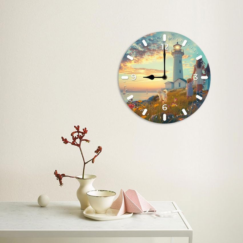 10 in Beach Path -2 Wood Wall Clock – Digital Time Display, Smart Home Compatible for Bedside or Workspace