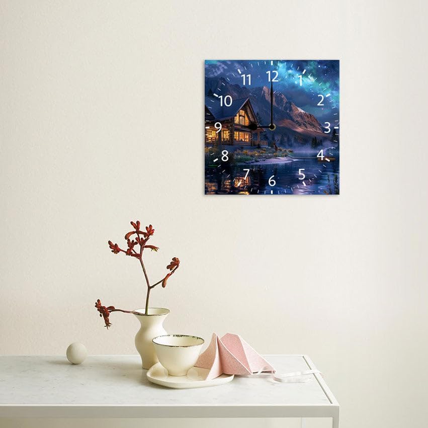 10 in Moon Cabin Retreat -269 Wood Wall Clock – Digital Time Display, Smart Home Compatible for Bedside or Workspace