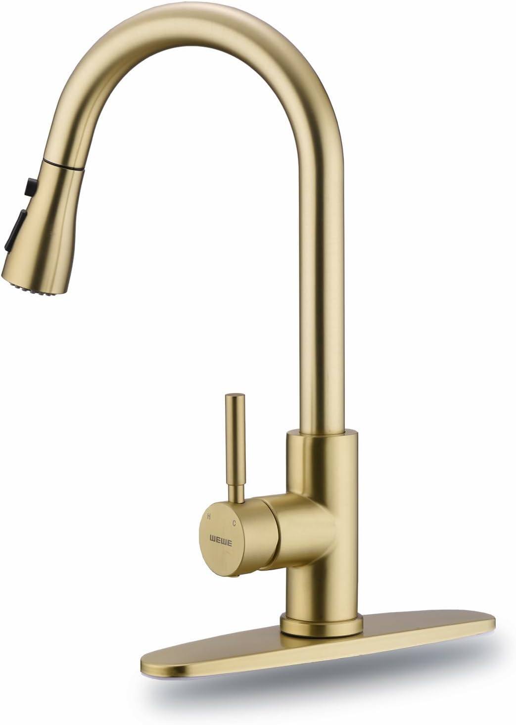 WEWE Gold Kitchen Faucet with Pull Down Sprayer, Single Handle Brushed Gold Kitchen Sink Faucets Stainless Steel Brass Copper Commercial RV 1 or 3 Hole, Champagne Bronze