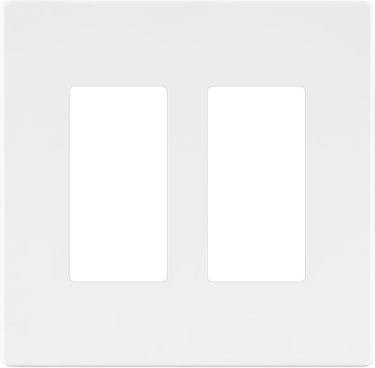 LIDER Matte Finish Double Decorator Switch Cover, Screwless Wall Plate, Mid-Size 2-Gang 4.88" x 4.92", Polycarbonate Thermoplastic, UL Listed, LSWP-32M-W, White