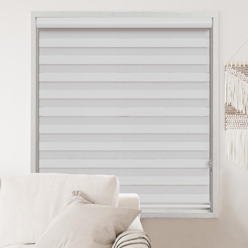 Shadesu Custom Size Zebra Blinds for Windows, 50" W x 72 H, White, Dual Layer Free-Stop Zebra Shades, Light Control for Day and Night, Sheer Blinds for Indoor Windows, Bedroom, Kitchen
