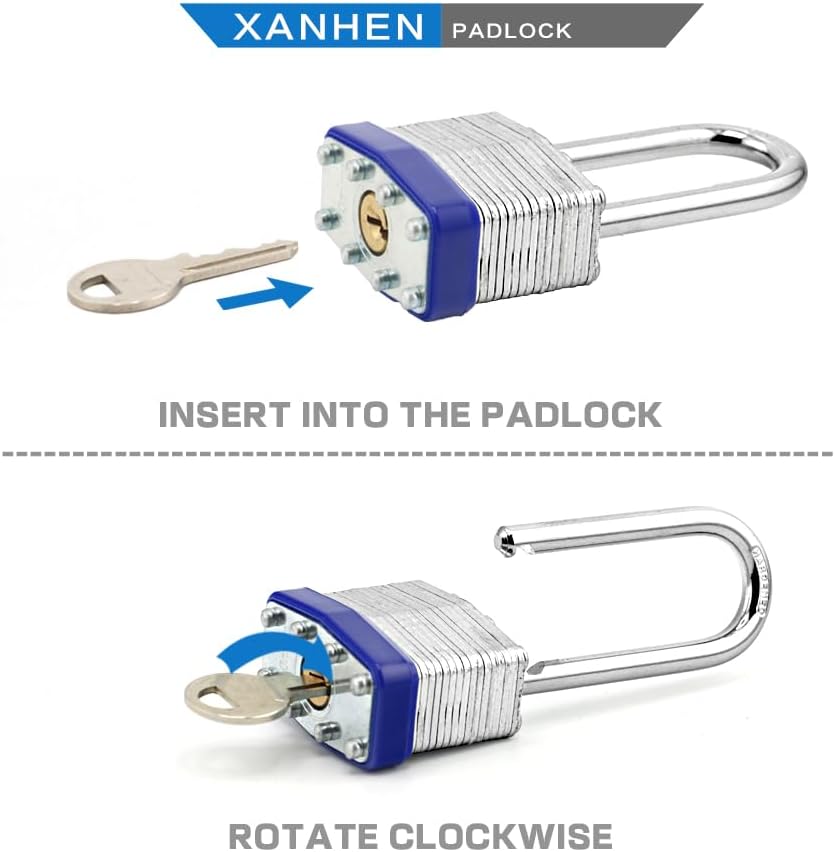 Lock Outdoor Padlocks, Key Lock, Padlocks with Same Key - Laminated Steel Keyed Padlocks with Long Shackle, 48 Pack, for Hasp Latch, Sheds, Fences, Storage Locker, School, Gym