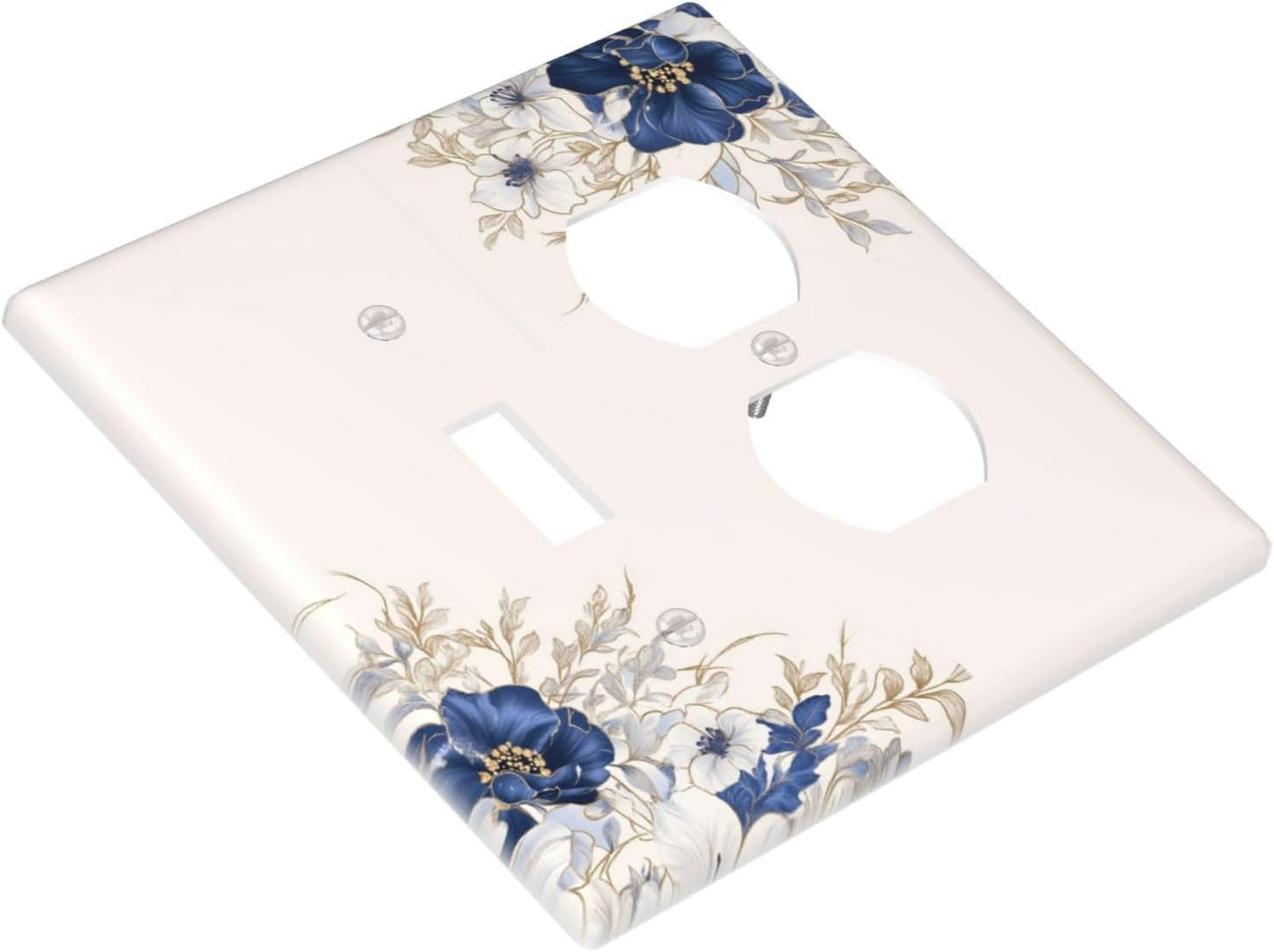 Decorative Outlet Covers Rustic Blue White Flowers Floral Penoy 2 Gang Wall Plate Cover Single Toggle Duplex Combo Two Switch Light Switch Cover Plate Jumbo Face Plate
