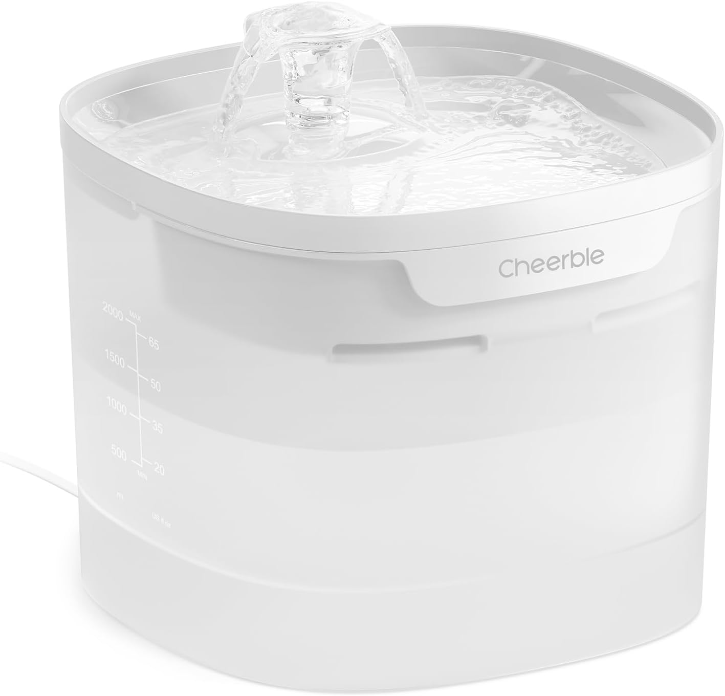 Cheerble Pumpless Cat Water Fountain, 2L/67oz Automatic Pet Fountain, Elfin E1 Lite Cat Fountain for Drinking, MagDrive™ Technology, Continuous Flow Mode, BPA-Free (White, E1 Lite)