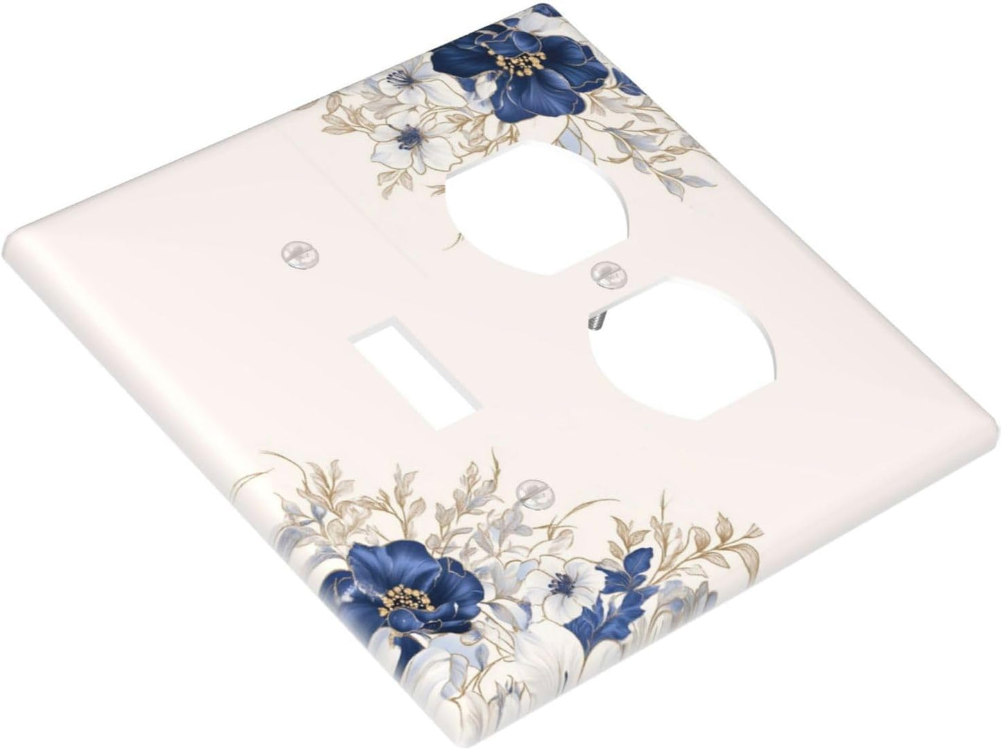 Decorative Outlet Covers Rustic Blue Beige Flower Peony Floral 2 Gang Light Switch Cover Plate Single Toggle Duplex Wall Plates for Electrical Outlets Switch Plate Covers for Bedroom Decor
