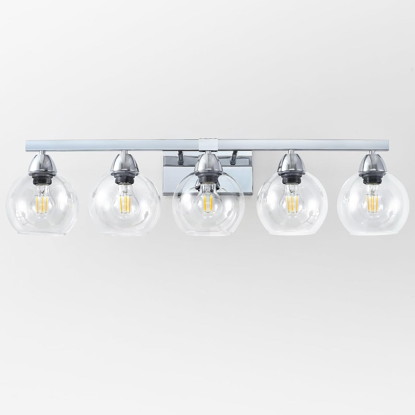 5-Light Bathroom Light Fixtures, Silver Vanity Light with Ultra-Clear Hand-Blown Glass, Durable & Elegant, Wall Lamp for Mirror, Bedroom, Kitchen