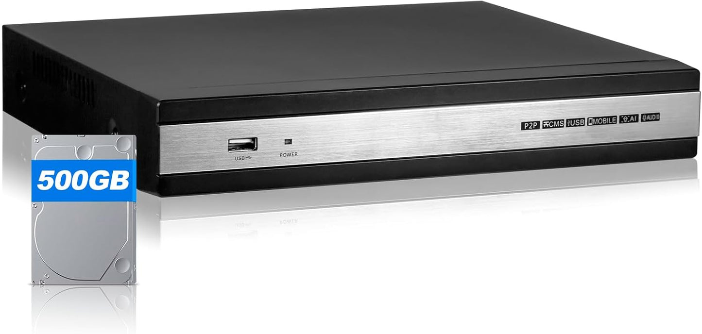 8CH DVR Recorder for Home Security Camera System, 6 in 1 DVR for Security Camera/AHD/TVI/CVI/CVBS/IP Surveillance, with 500GB Hard Drive, Max to 16TB, Mobile APP & PC Remote