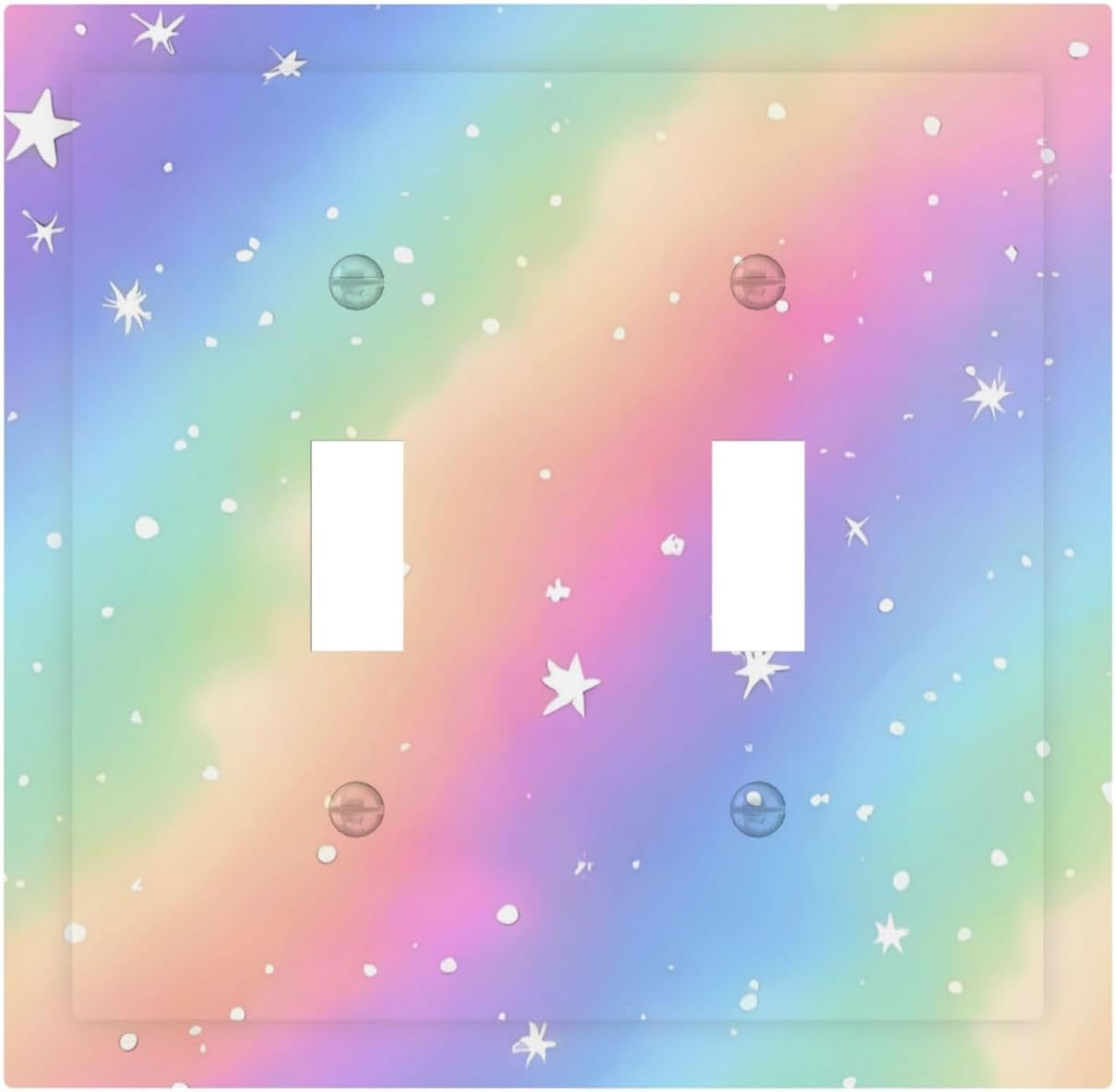 Decorative Light Switch Cover Plate Pink Blue Purple Iridescent Rainbow 2 Gang Outlet Covers Double Toggle Wall Plates for Electrical Outlets Switch Plate Covers Faceplate for Home Decor