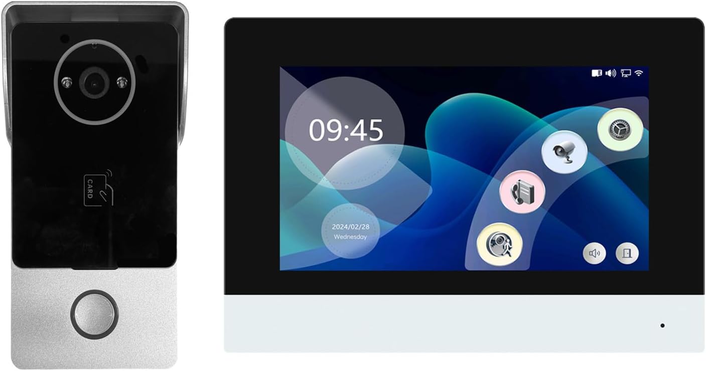 Smart Video Doorbell Intercom System with 7" Touch Screen Monitor, 2MP HD Camera with Night Vision, Two-Way Audio, RFID IC Card Access, Wi-Fi Tuya App Remote Unlock for Home Security