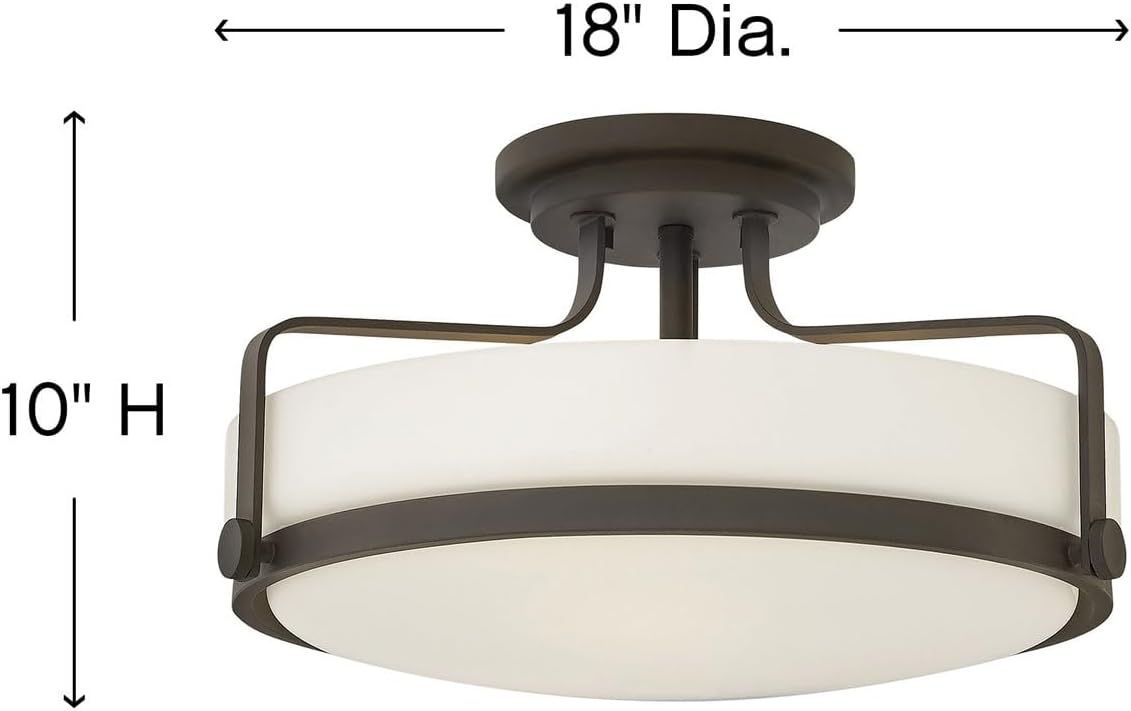 Hinkley Harper 3643OZ Large Semi-Flush Ceiling Light - Sleek, Retro Style - Oil Rubbed Bronze + Etched Opal Glass