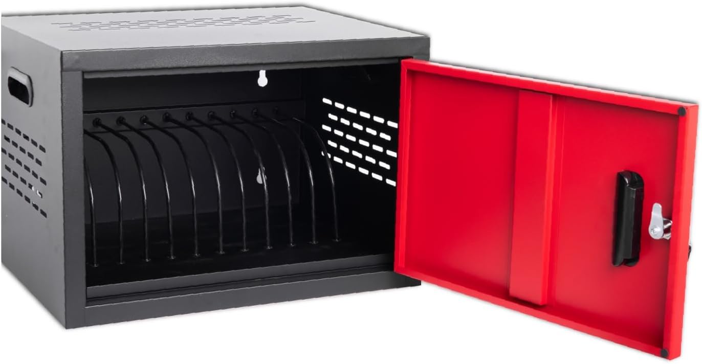 12 Bay Charging Cabinet for Laptop/Chromebook, Black Locking Charging Station with 12-Outlet Strip, Cable Clips, Grommet Holes & Wall-Mount 18.98" W×12.99" D×14.96" H for Office/Classroom