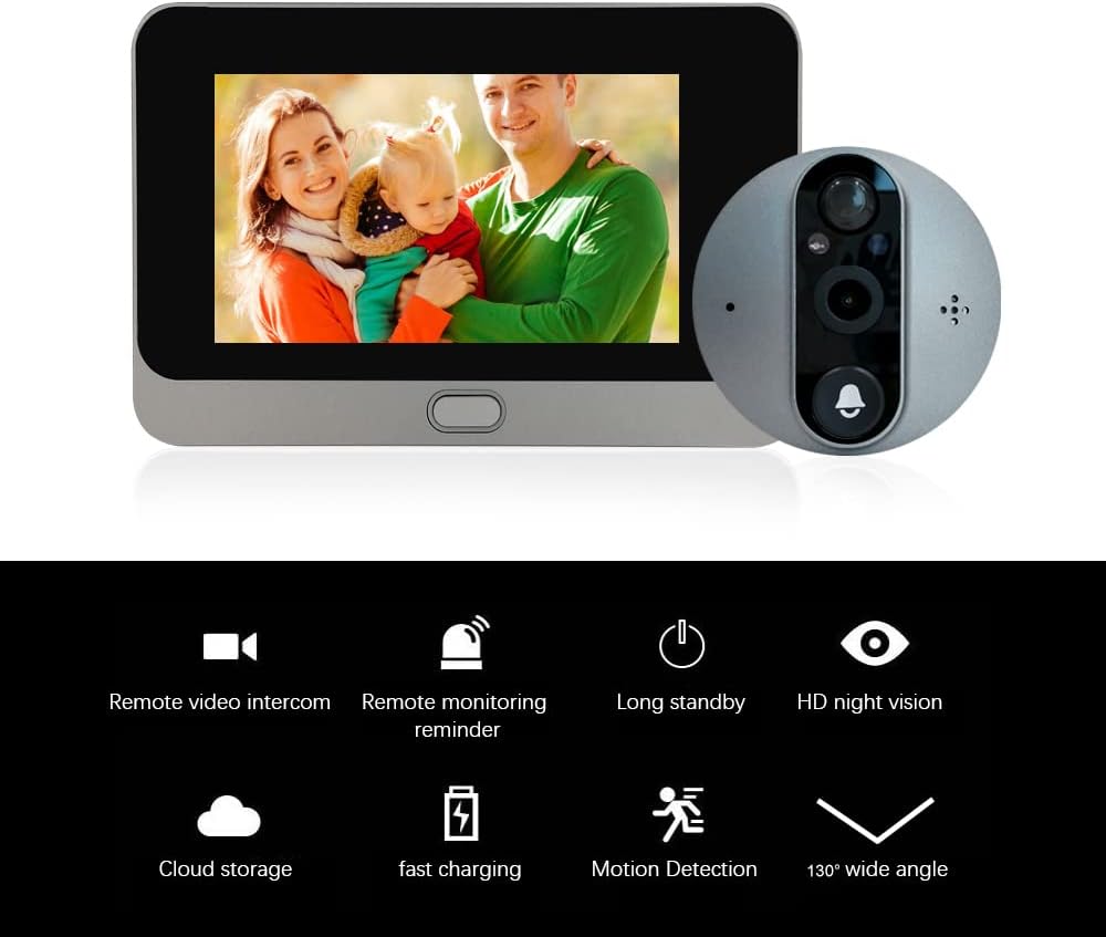 ANJIELO SMART Peephole Camera, WiFi Video Doorbell Camera with Chime, Motion Detection, Night Vision, 2-Way Audio, Cloud Storage, 4.3 Inch LCD Screen Monitor, No TF Card Included