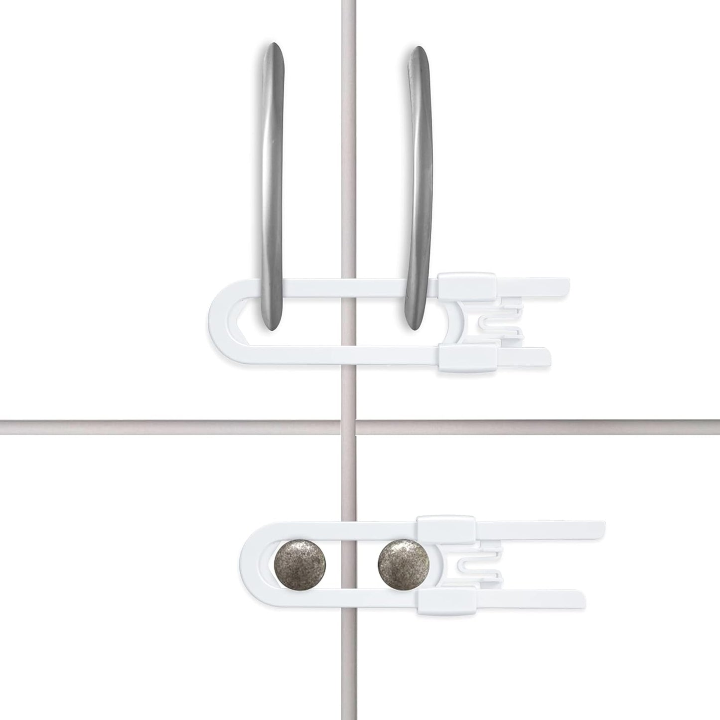 Vmaisi 20 Pack U Shaped Sliding Cabinet Locks Baby Proofing - Adjustable Child Safety Locks,Childproof Latches for Kitchen Bathroom Storage Cupboards Doors, Handles and Knobs White