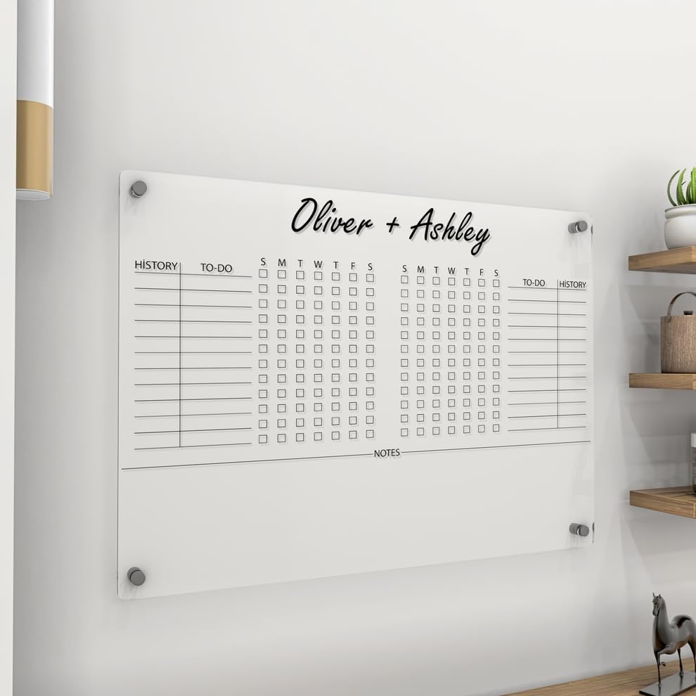 Personalized Acrylic Habit Tracker | Dry Erase Weekly Checklist & Notes Board | 5mm Clear Wall-Mounted To-Do List & Productivity Planner | Home, Office, Couples, Partners | (28"x20")