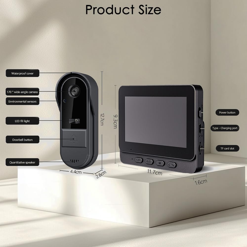 Doorbell Camera Wireless with Monitor for Apartment, Timbre con Camara 1080P No Subscription/App/WiFi Needed,Waterproof Door Bell Video Intercom 2-Way Talk, 170° View Angle Timbre con Camara