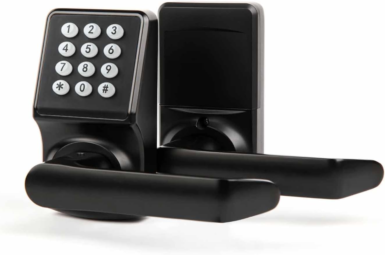 Keyless Entry Door Lock with Handle - IC Card and Anti-peep Password - Easy Installation for Home, Hotel - Matte Black