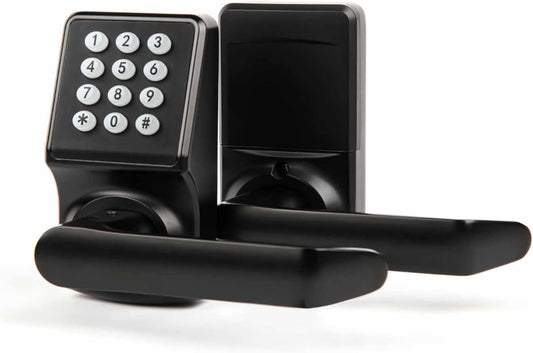 Keyless Entry Door Lock with Handle - IC Card and Anti-peep Password - Easy Installation for Home, Hotel - Matte Black