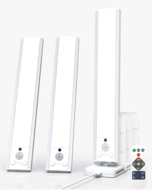 Under Cabinet Lighting Wireless with Remote, Rechargeable Under Cabinet Lights with Charging Station, 9 Inch Motion Sensor Light Indoor, 3 Color Temps & Dimmable for Kitchen, Closet, Hallway, 3-Pack