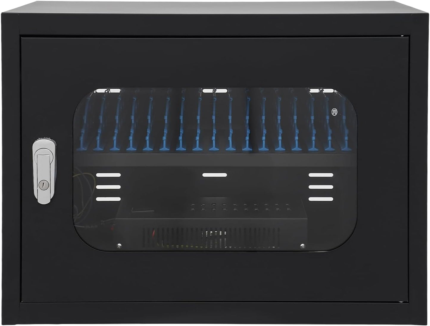 20-Port Mobile Phone Charging Station Cart - Heavy Duty Charging Cabinet for Schools & Offices, 200W Rechargeable Cellphone Locker Storage Lock Tempered Glass Door & Wheel (20-Port Black)