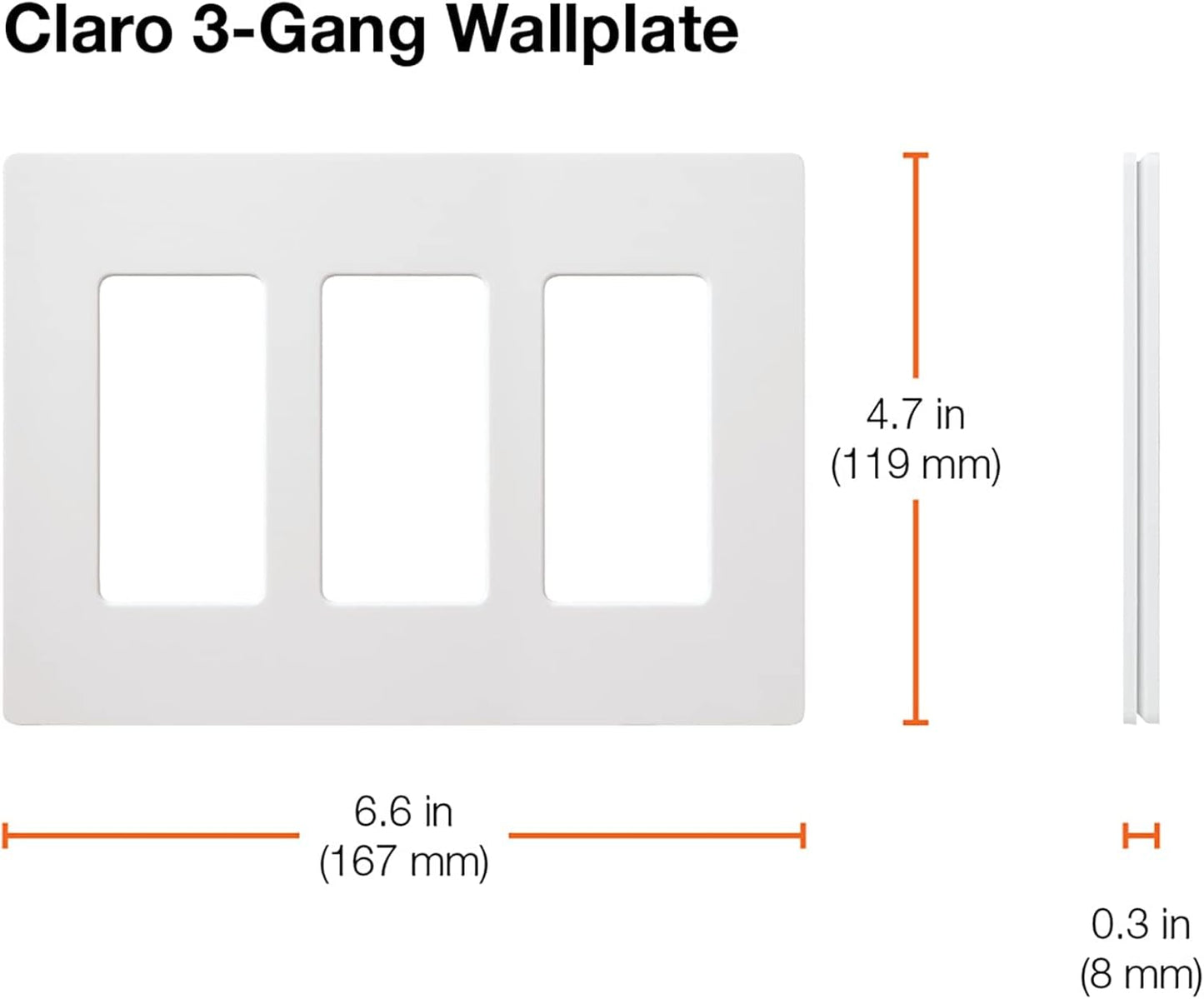 Lutron Claro Light Switch Cover Plate, 3 Gang Wallplate, for Decorator Light Switches, Rocker Light Switch Cover, Outlet Cover, Screwless Switch Plate Cover, Gloss, CW-3-GR, Gray