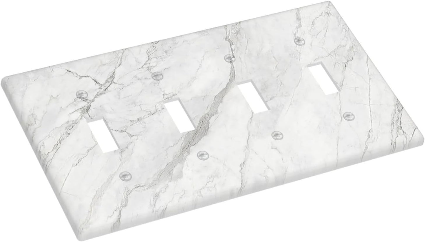 Light Switch Covers Marble Granite White And Grey Quad Toggle 4 Gang Wall Plate Electrical Faceplate Decorative Switch Plates for Home Bedroom Decor