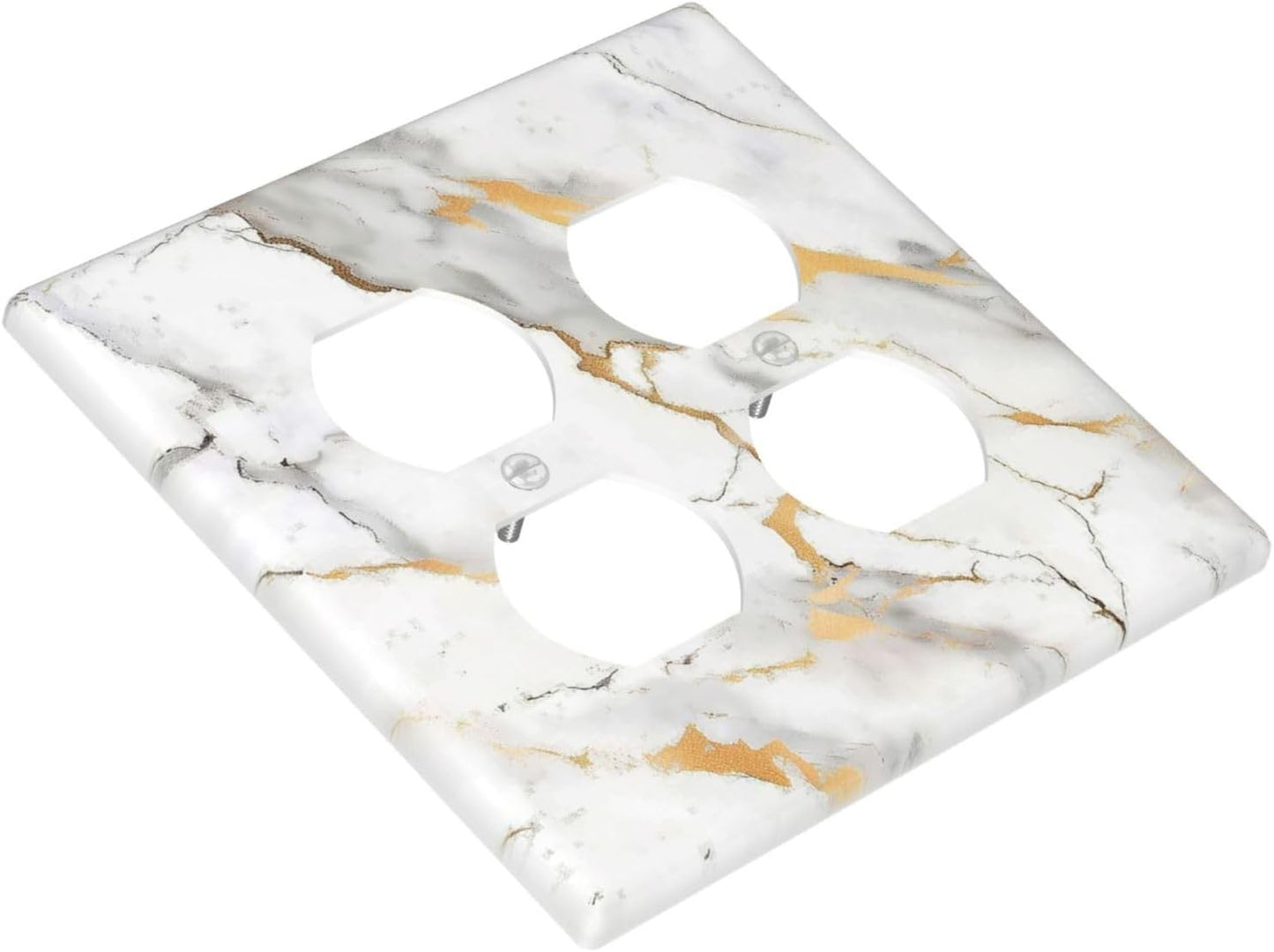 Outlet Covers Marbling Style White Background Gold Gray Stripes 2 Gang Double Duplex Decorative Light Switch Covers Electrical Wallplates Socket Faceplate For Bathroom Kitchen Decor
