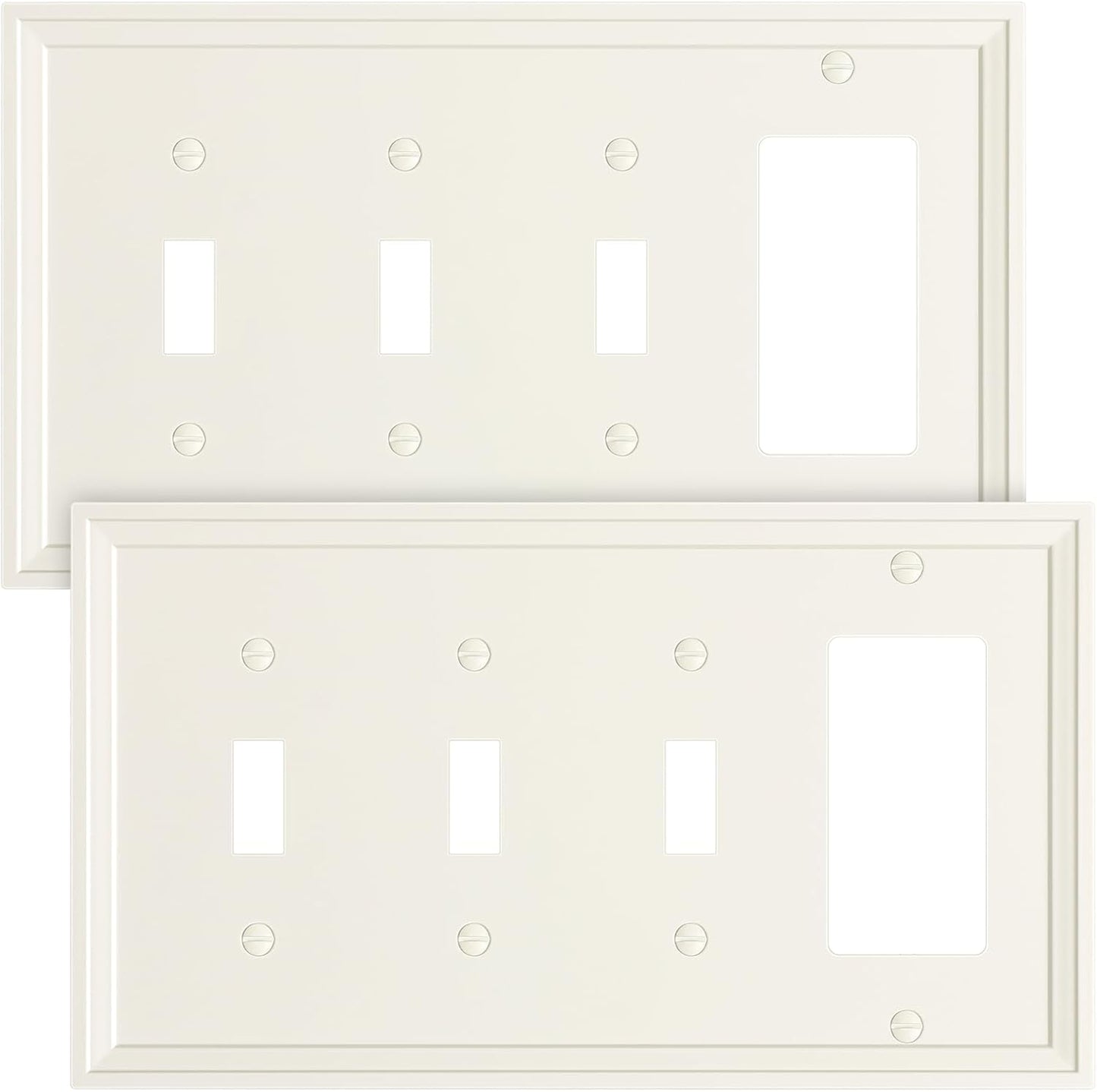2-Pack Combo Decorator/Tripple Toggle Light Switch Cover Plate, Light Almond Modern Decorative Electrical Outlet Covers, Bamboo Fiber Wall Switch Plates and Outlet Covers
