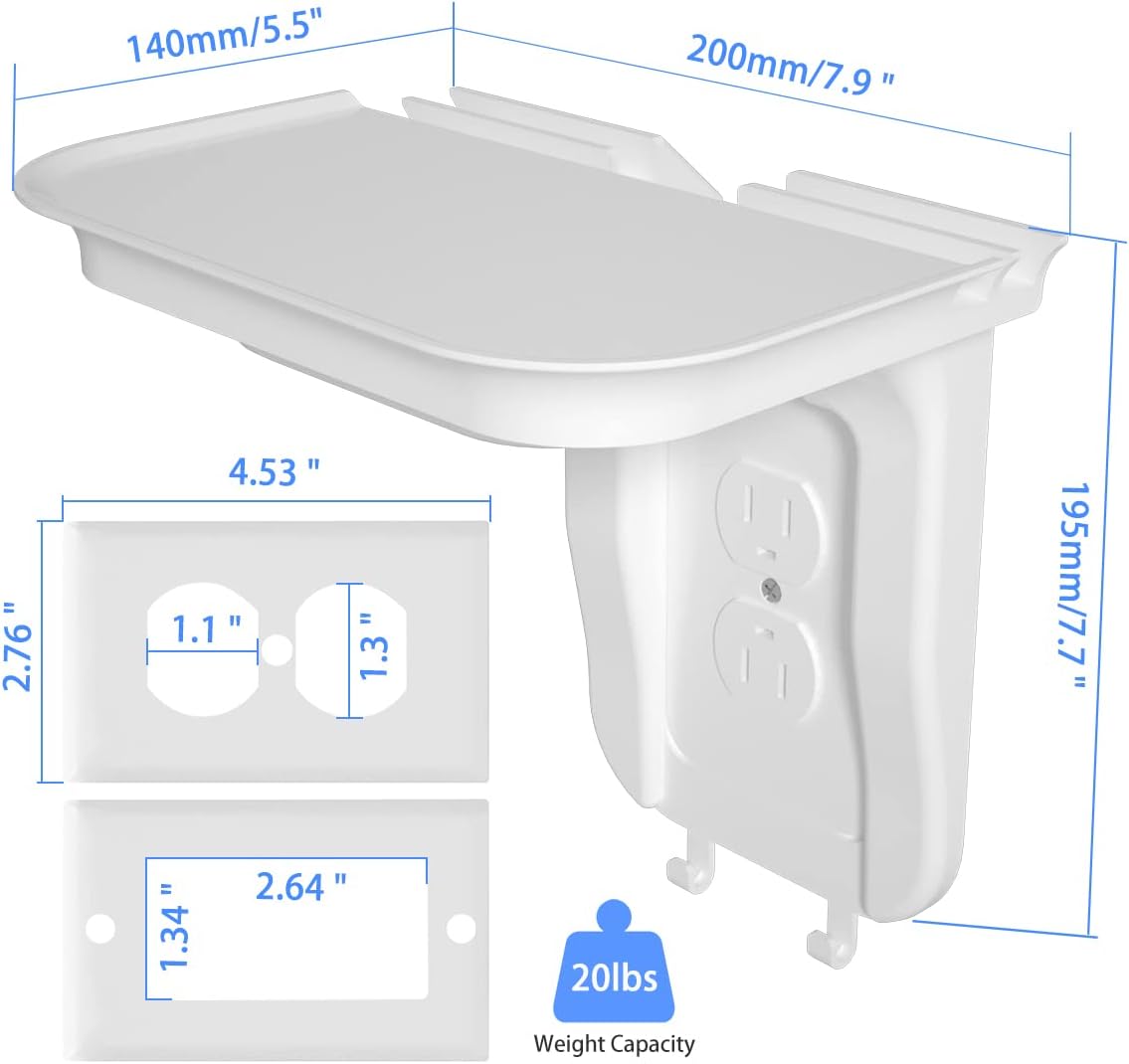 suptek Large Wall Outlet Shelf,Home Wall Shelf Organizer for Outlets,Perfect for Bathroom Kitchen,Bedrooms,Ideal for Cell Phone Speaker up to 20lbs,with Cable Management and Detachable Hooks (S3XLW)