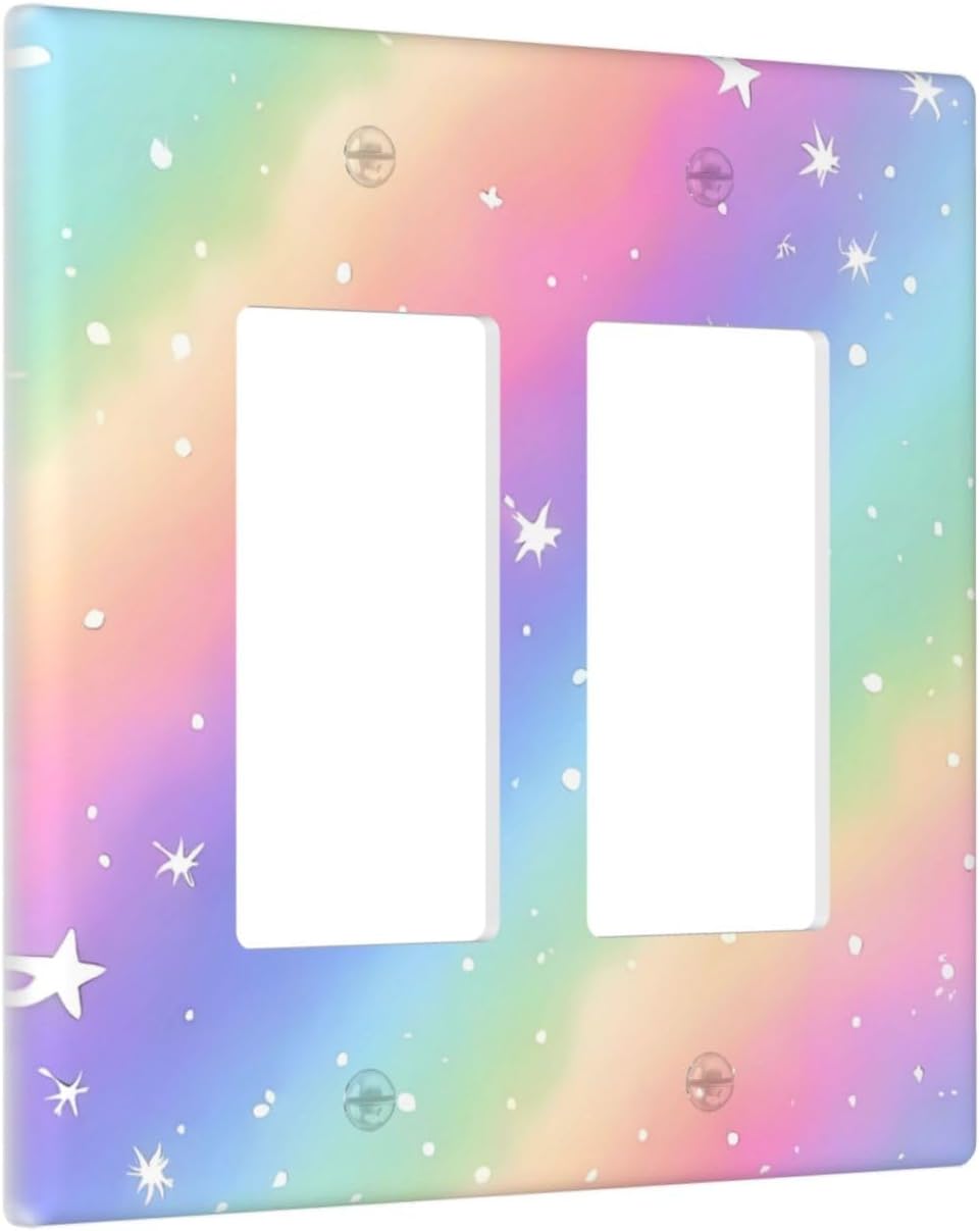 Decorative Outlet Covers Pink Blue Purple Iridescent Rainbow 2 Gang Light Switch Cover Plate Double Rocker Wall Plates for Electrical Outlets Switch Plate Covers for Bedroom Home Decor