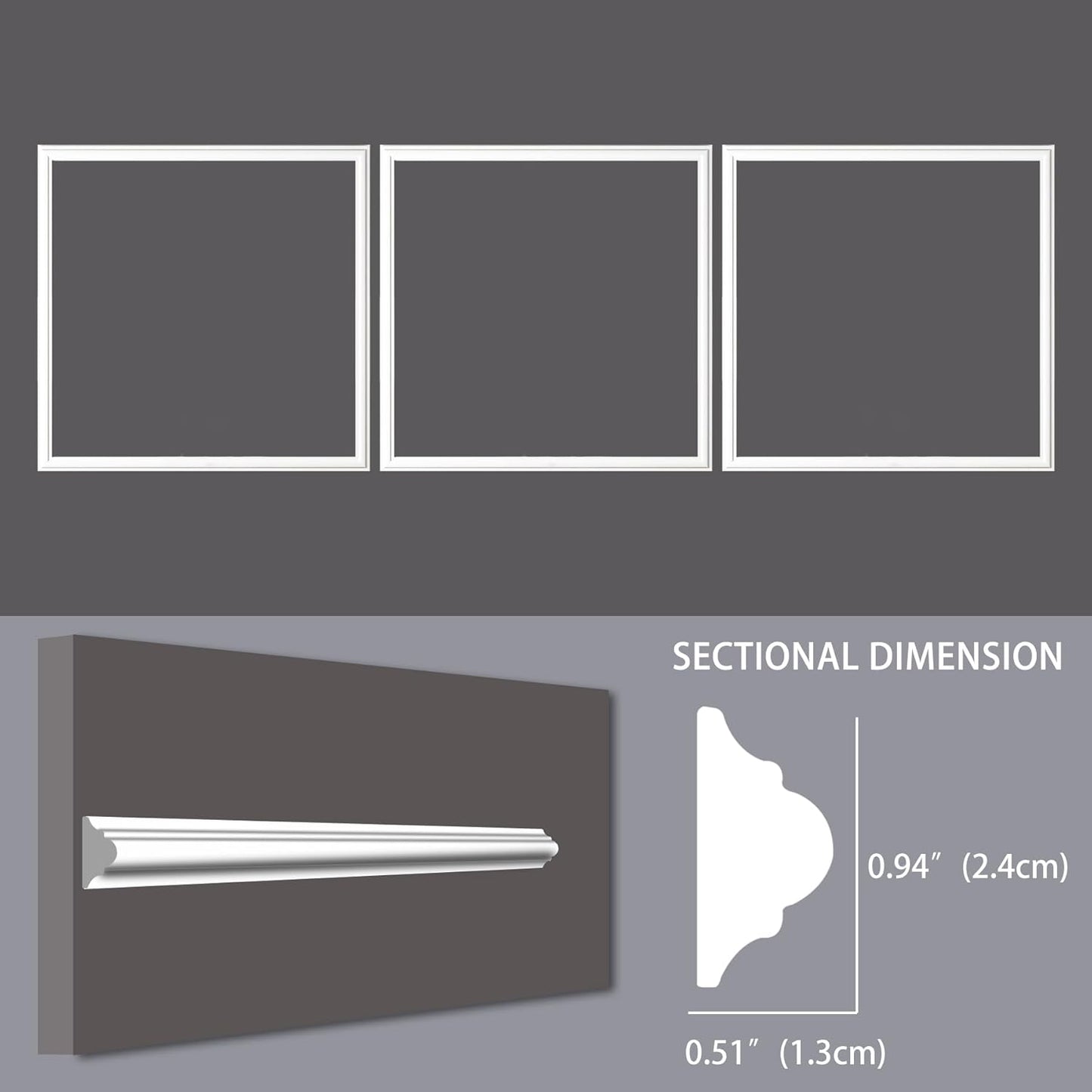 3-Frame 20" x 20" Premade Accent Wall Molding Kit, Ready-to-Assemble Wainscoting Panels, Pre-Cut Chair Rail Moulding Trim Picture Frame for Home Décor