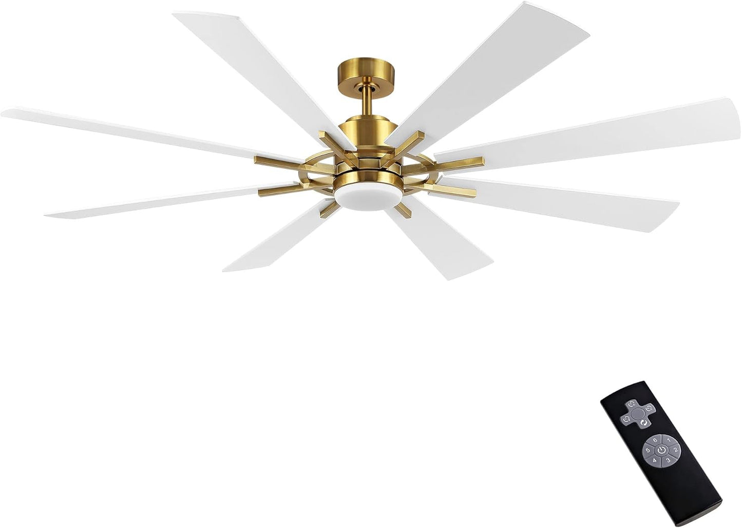 WINGBO 60" DC Ceiling Fan with Lights and Remote Control, Gold and White Ceiling Fan, 8 Plywood Blades, 6-Speed Reversible DC Motor, Modern Ceiling Fans Indoor for Kitchen Bedroom Living Room