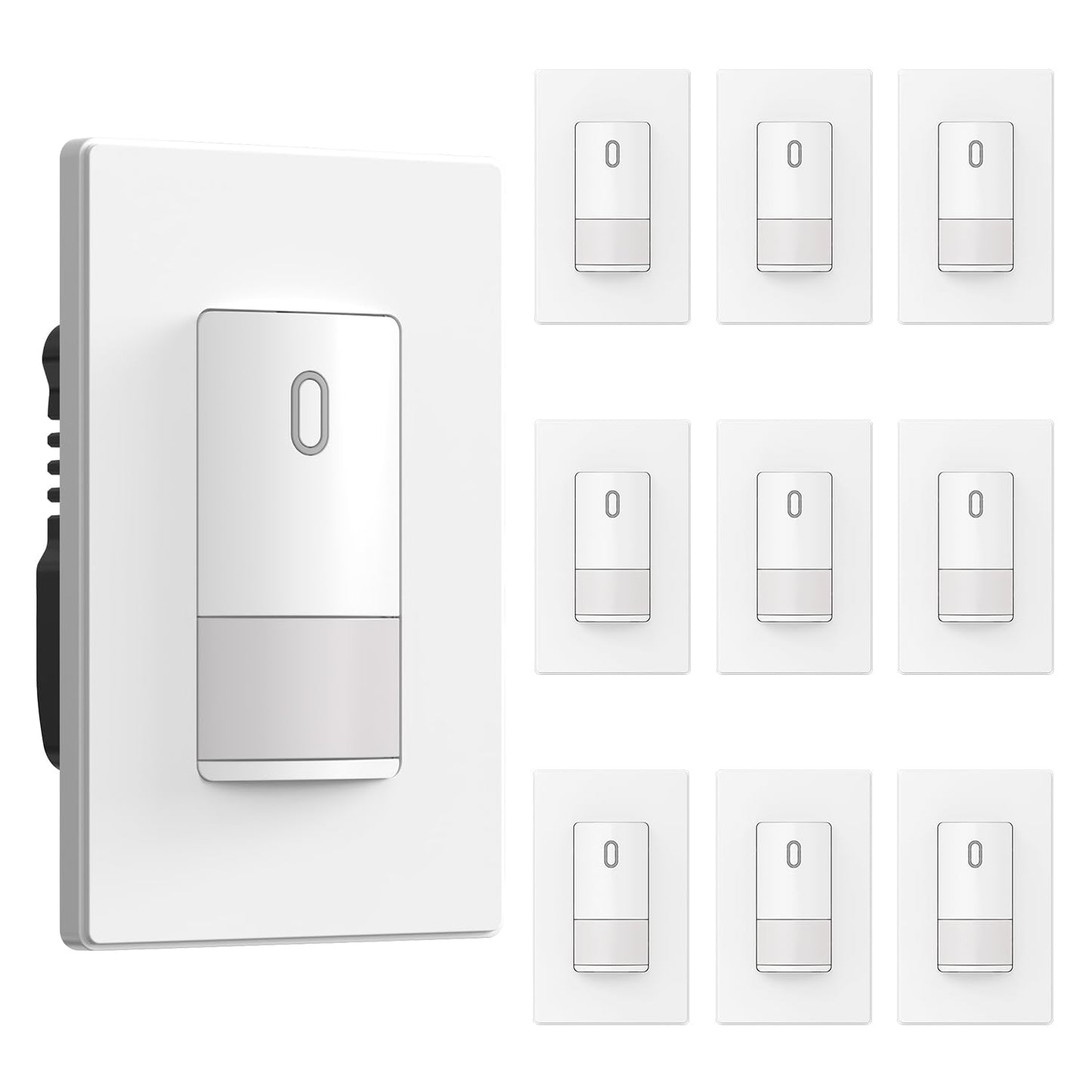 ELEGRP Matte White Single Pole Occupancy Motion Sensor Light Switch, Need Neutral Wire, 120° Sensor Coverage PIR Infrared Motion Activated, for CFL/LED/MLV/INC/HAL/Fan, UL,10 Pack