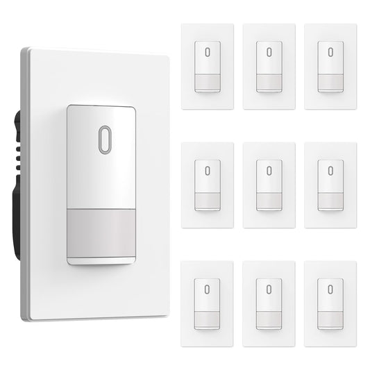 ELEGRP Matte White Single Pole Occupancy Motion Sensor Light Switch, Need Neutral Wire, 120° Sensor Coverage PIR Infrared Motion Activated, for CFL/LED/MLV/INC/HAL/Fan, UL,10 Pack