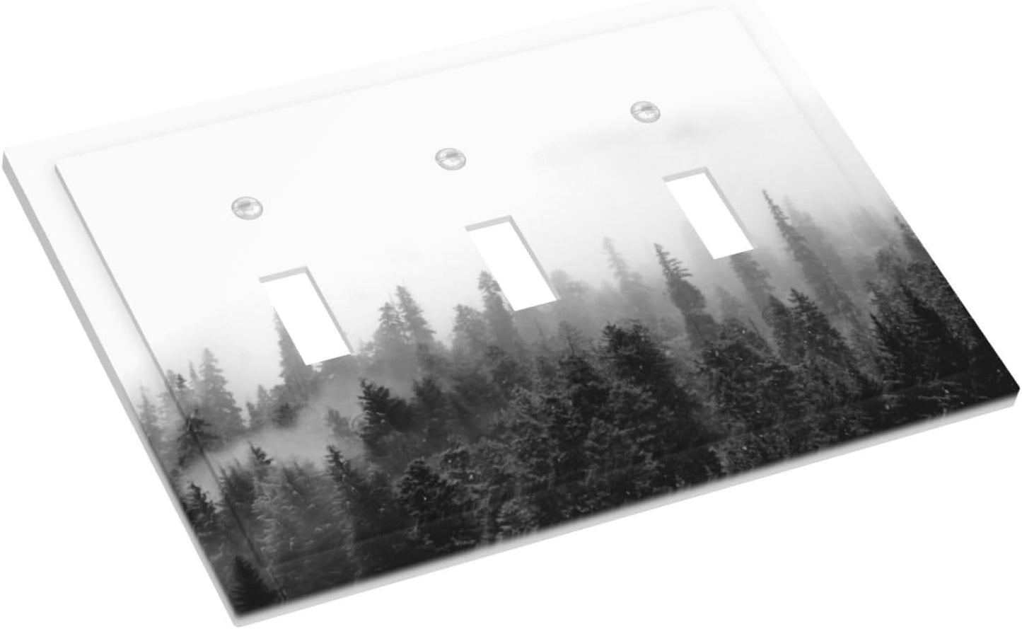 Decorative Switch Plates Fores Black White Landscape Misty Woods 3 Gang Wall Plate Triple Toggle Light Switch Cover Faceplate Electrical Wall Panels For Farmhouse Cabin Decor
