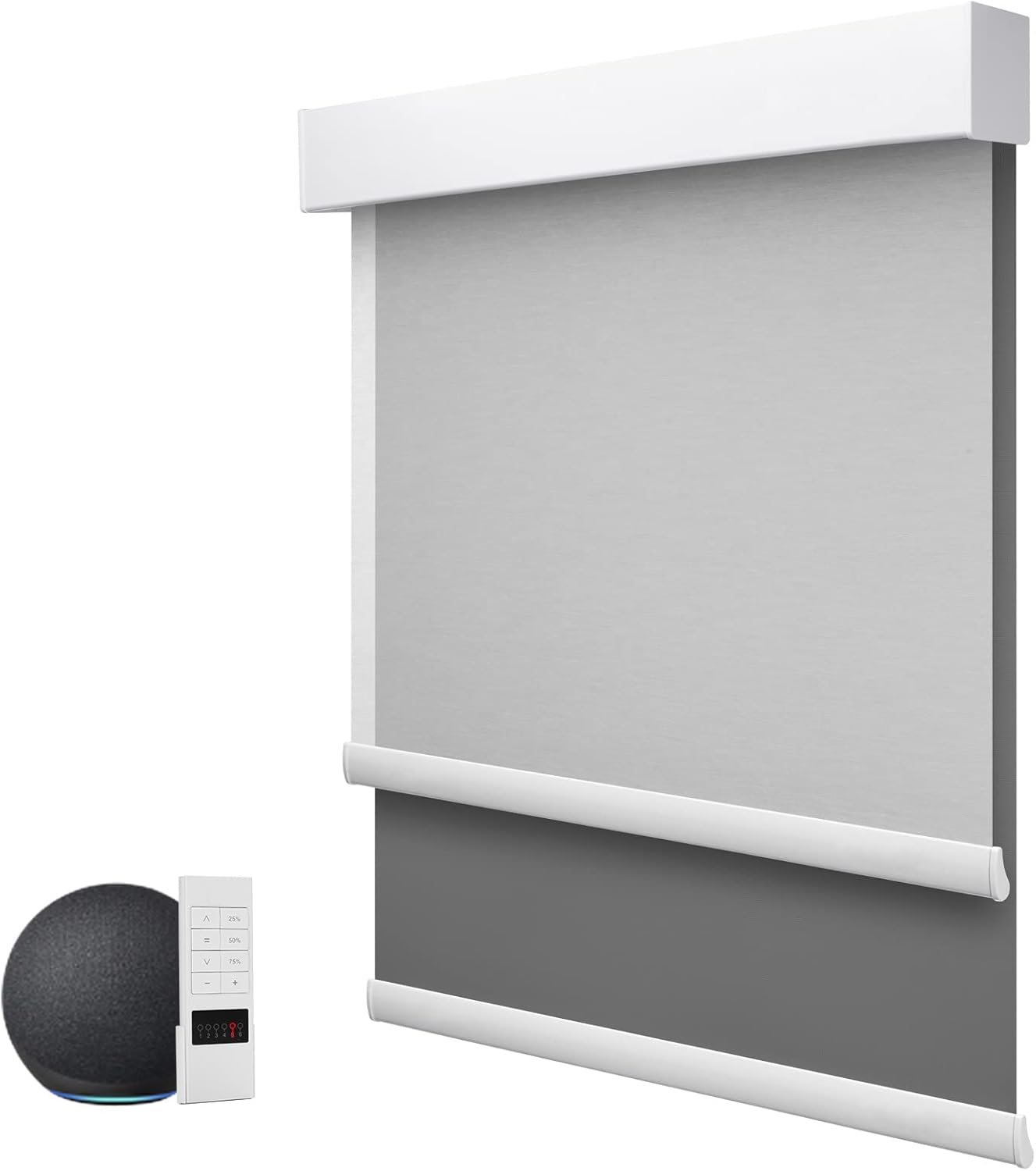 ZSTARR Motorized Day and Night Dual Smart Blind for Window with Valance Rechargeable Motor,Blackout Roller Shade Custom Size,with Valance Suitable for Home,Office (Full Blackout Dark Grey)