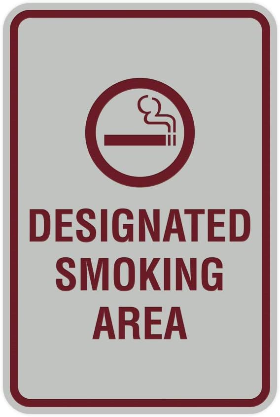 Signs ByLITA Portrait Round Designated Smoking Area Sign with Adhesive Tape, Mounts On Any Surface, Weather Resistant, Indoor/Outdoor Use (Light Grey/Burgundy) - Large