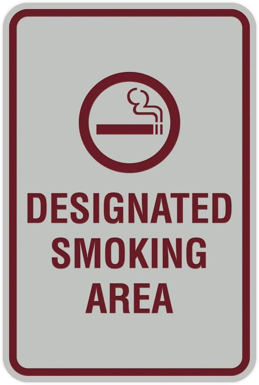 Signs ByLITA Portrait Round Designated Smoking Area Sign with Adhesive Tape, Mounts On Any Surface, Weather Resistant, Indoor/Outdoor Use (Light Grey/Burgundy) - Large