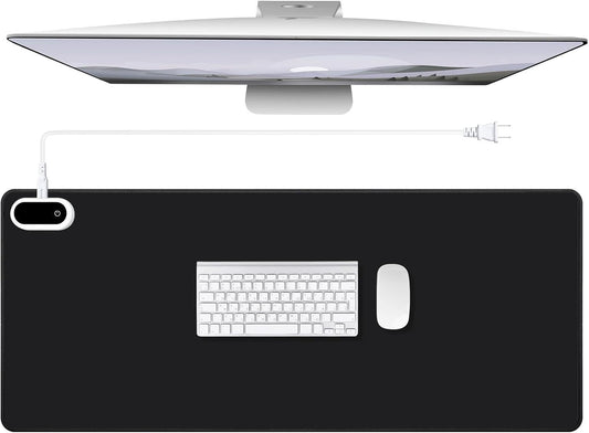 Konohan Heated Large Desk Mat PU Leather Warm Mouse Pad with 5 Heating Level & 4 Hour Auto Shut-Off Heating Keyboard Pad Warmer Gaming Mice Mat Only Supports 110v(Black Color,35.4"x 14.2")