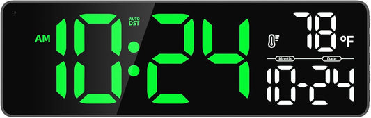 Large LED Digital Wall Clock with Date, Temperature, Auto-Brightness, Auto-DST | Big Digital Clock for Bedroom, Desk, Classroom, Living Room, Kitchen, Office, Gym, Farmhouse, Xmas Gift for Seniors