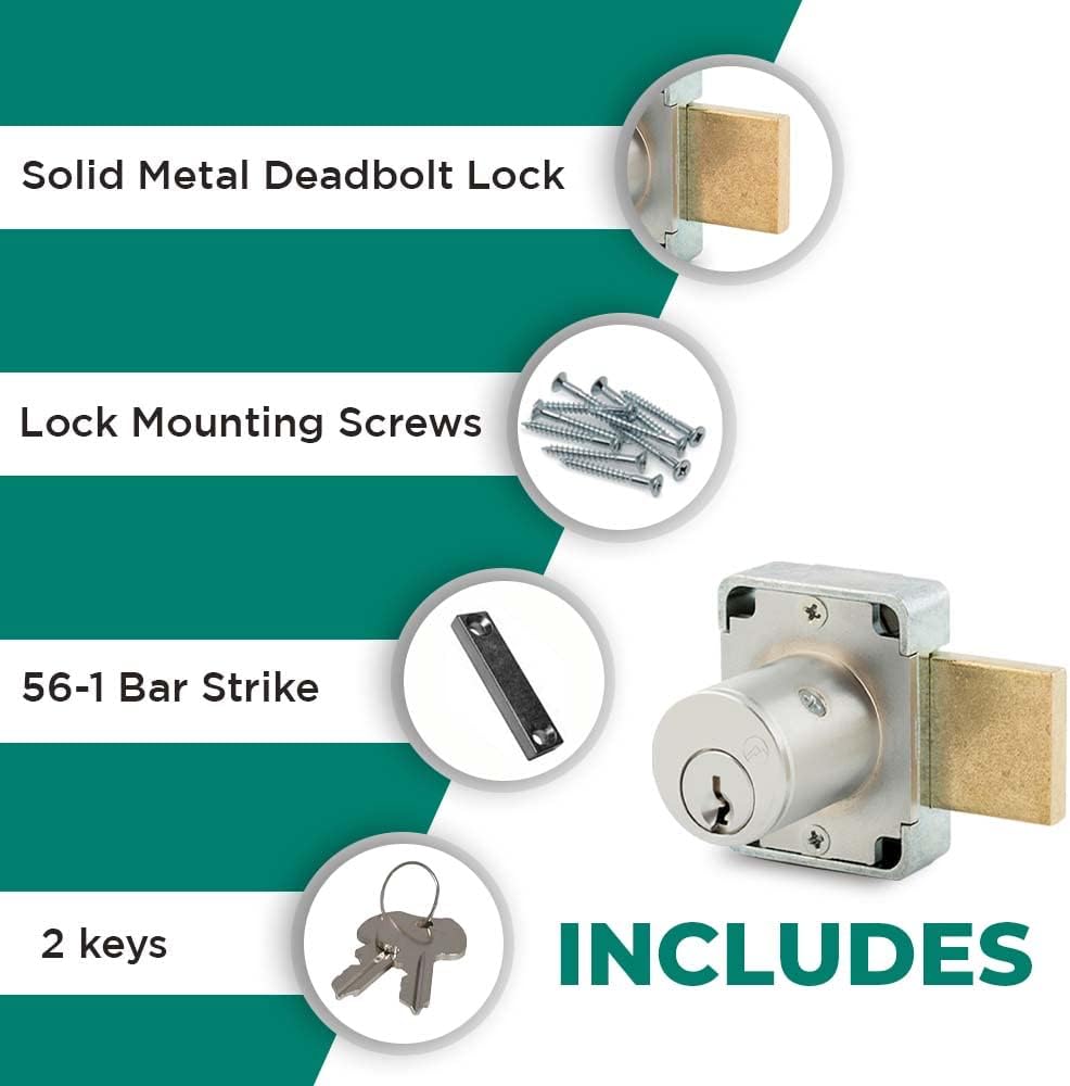 Olympus Lock 100DR Deadbolt Lock | 7/8” Chrome Key US26D | NATL KD Easily Rekeyable Cabinet Door Lock, Keyed Different | Grade 1 Door Locks with Keys | Deadbolt Cabinet Locks | Cabinet Lock for Doors