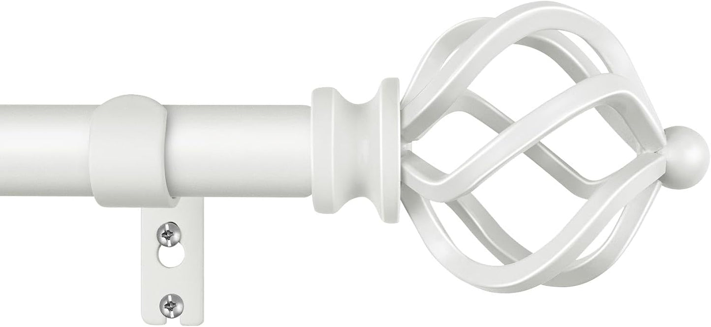 KAMANINA White Curtain Rod 32 to 58 Inch(2.6-4.8ft), Adjustable Curtain Rods for Windows 28 to 48 Inch, 3/4 Inch Splicing Drapery Rods with Twisted Cage Finial