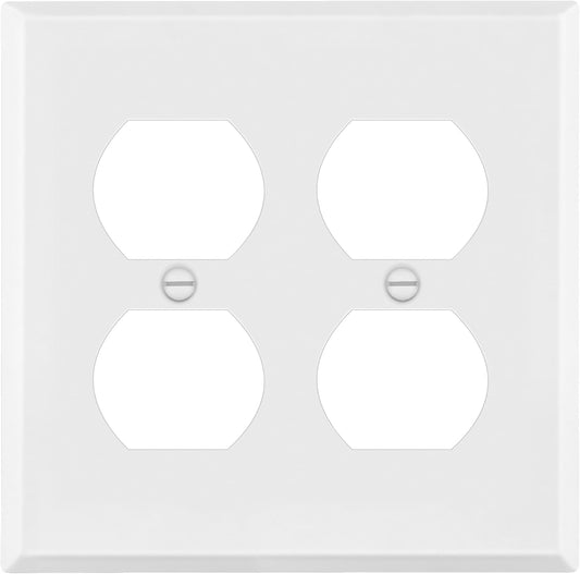 ENERLITES Double Duplex Receptacle Metal Wall Plate, Outlet Cover, Corrosion Resistant, Standard Size 2-Gang 4.50" x 4.57", Powder Coated Stamped Steel, 7722-WM, White Matte