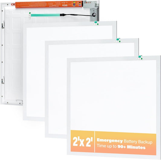 4 Pack 2x2 LED Flat Panel Light with Emergency Battery Backup, Up to 1.5H of Power Support at 8W Output, 0-10V Dimmable, 3000/4000/5000K, 20/30/40W Selectable, UL & ETL